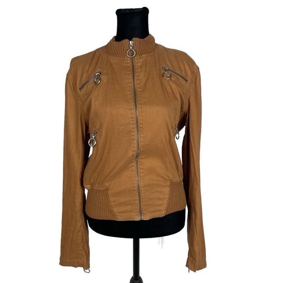 Bebe Brown Linen Blend Cropped Jacket - Women’s M - Picture 1 of 5
